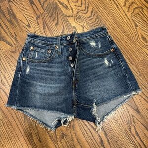 Levi's Dark Blue Distressed High-Waist Denim Shorts